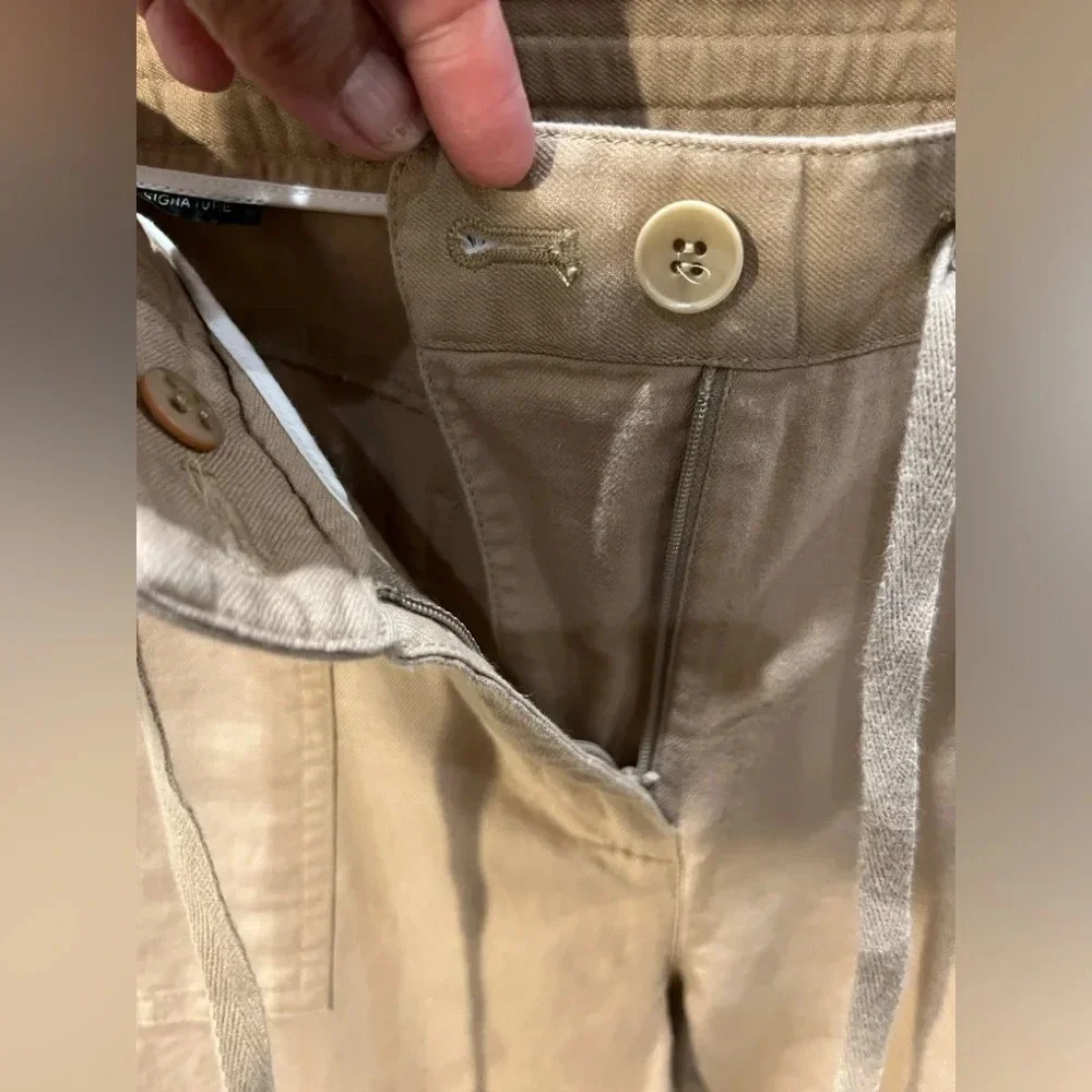 Talbots Linen blend size 10 signature khaki capri pants with drawstring waist